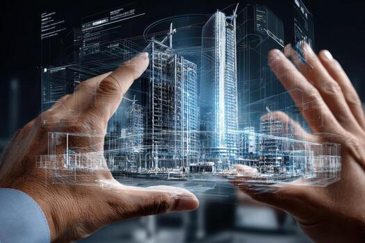 Advanced architectural design and visualization of urban construction project development photo