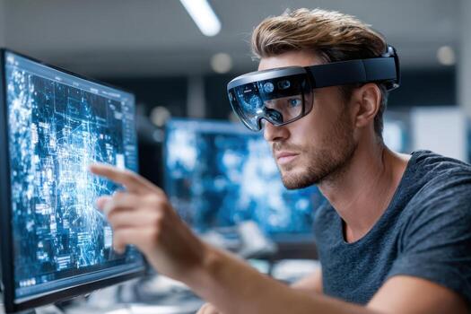 Innovative technology in action as an individual explores data with smart glasses photo