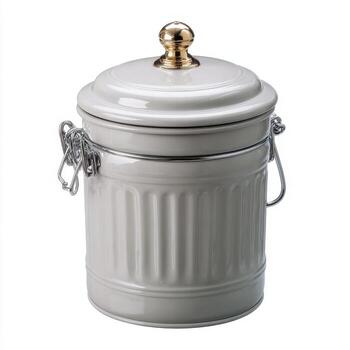 Ceramic kitchen storage container with metallic lid and handle for elegant organization photo