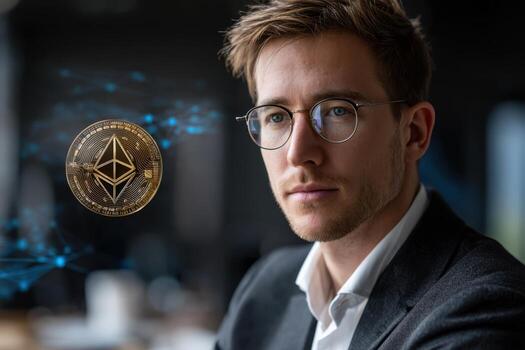 joven profesional analizando criptomoneda tendencias en moderno oficina ajuste foto