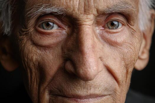 mayor hombre con sorprendentes ojos y profundo arrugas capturado en suave ligero foto