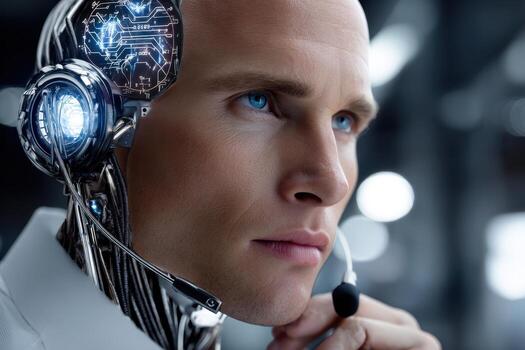 Futuristic robotic assistant engaging in conversation with advanced technology photo
