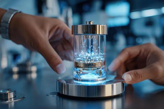Innovative technology showcased in a lab with advanced equipment and glowing apparatus photo