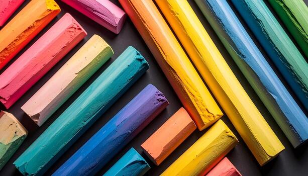 Vibrant Spectrum of Textured Chalk Pastels in a Dynamic Diagonal Array photo