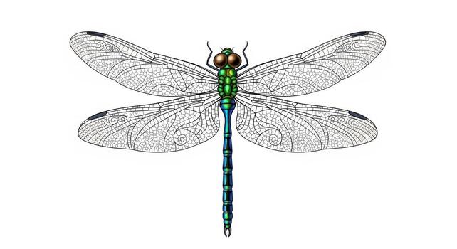 Dragonfly isolated on white background, a beautiful insect with transparent wings and intricate vein patterns photo