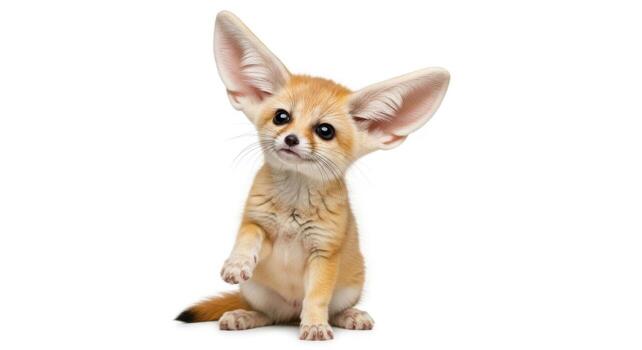Adorable fennec fox with big ears isolated on white background, a captivating portrait photo