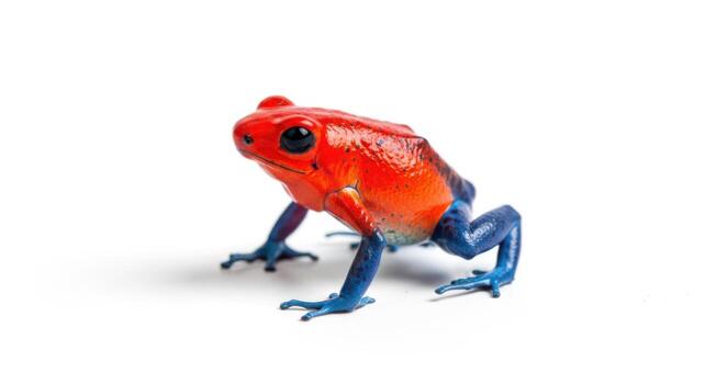 A vibrant poison dart frog isolated on white background, showcasing its bright colors and patterns photo