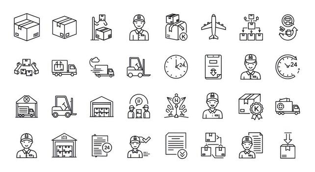 Collection of logistic and delivery service icons on a white background photo