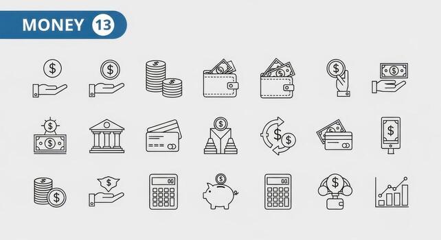 Collection of money and finance related icons in a grid layout photo