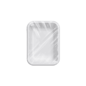 elevado estúdio tiro do uma branco retangular Comida recipiente com transparente plástico invólucro png