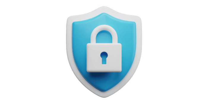 3d Renderização do uma azul escudo com uma branco cadeado dentro a Centro isolado em transparente fundo, representando segurança e proteção png