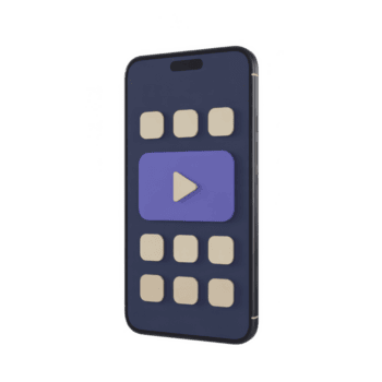 isometrisk smartphone med spela knapp på skärm isolerat på transparent bakgrund för app befordran och digital innehåll presentation png