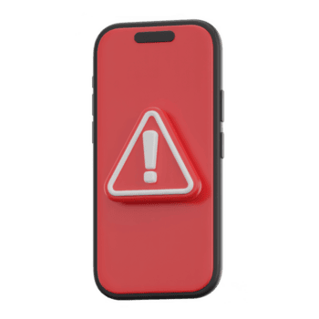 3d rendere di un' rosso smartphone visualizzazione un mettere in guardia cartello con esclamazione marchio isolato su trasparente sfondo, indicando un' avvertimento o errore png