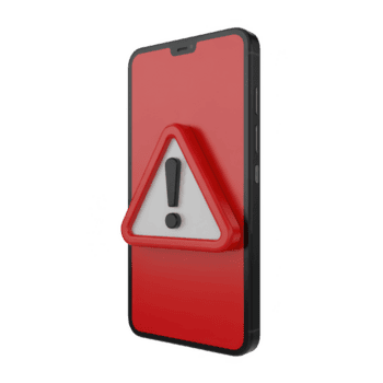 3d rosso smartphone con mettere in guardia cartello e esclamazione marchio isolato su trasparente sfondo indicando avvertimento o errore png