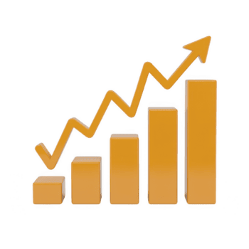 3d rendering of a bar graph with an arrow showing growth isolated on transparent background, representing business success and financial progress png