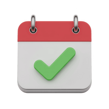 3d representación de un calendario con un cheque marca en el página aislado en transparente fondo, representando un programado evento o terminado tarea png