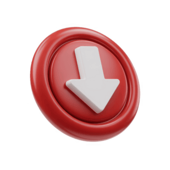 Red download button with white arrow pointing down, a simple and modern 3d render isolated on transparent background, perfect for web design png
