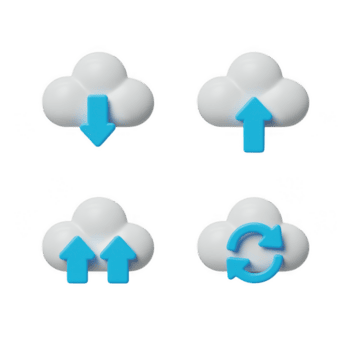 nuvem ícones isolado em transparente fundo, representando carregar, download, sincronizar, e dados transferir, essencial para moderno Informática png