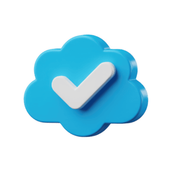 un' 3d interpretazione di un' blu nube con un' bianca dai un'occhiata marchio, simboleggiante verifica e autenticità isolato su trasparente sfondo png