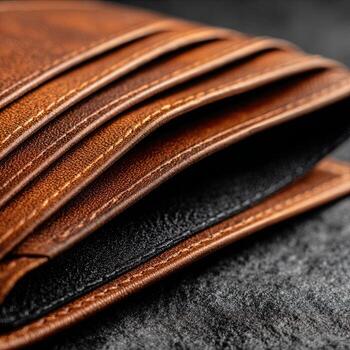 Macro shot of leather wallet photo