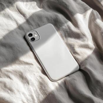 Macro shot of smartphone in white case photo