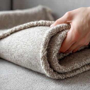 Closeup of folded blanket on couch photo