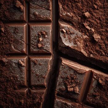 Macro shot of broken chocolate bar photo