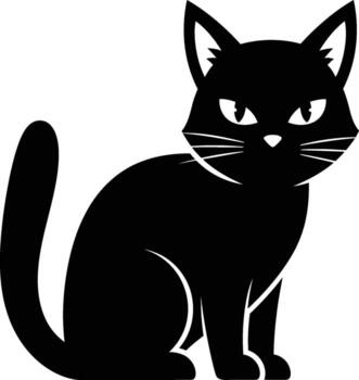 Grumpy black cat sitting alertly with sharp white eyes and upright ears a halloween icon vector