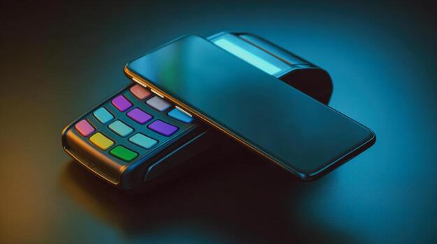 Secure digital payment method with smartphone and card reader in modern setting photo