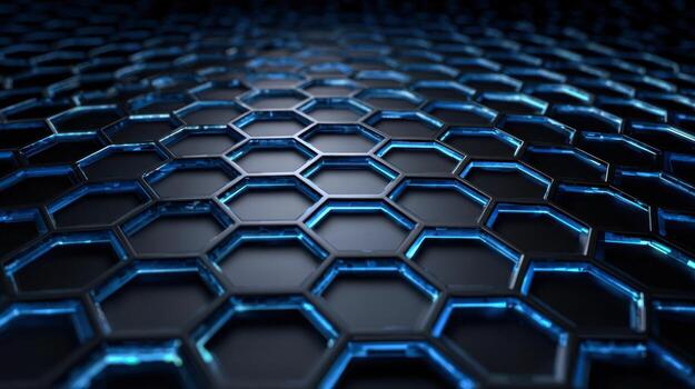 Dark metallic mesh creating a hexagon honeycomb pattern in a modern design space photo