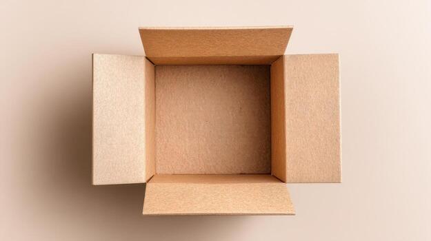 Open brown box displayed from a top view, emphasizing minimalism and simplicity in design photo