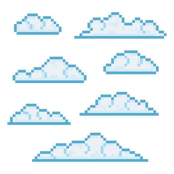 Pixel Art Cloud Set Retro 8 Bit Game Sky Elements vector