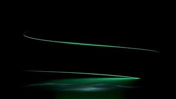 astratto Immagine con Due neon verde leggero sentieri su un' buio sfondo, con il inferiore linea riflettendo debolmente. il superiore linea curve, la creazione di un' senso di dinamico movimento e futuristico design. video