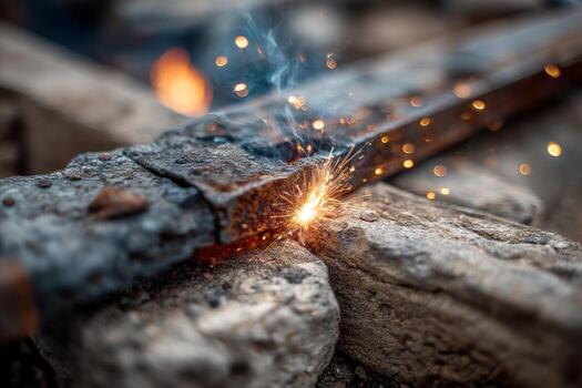 A close up of a hammer with sparks photo