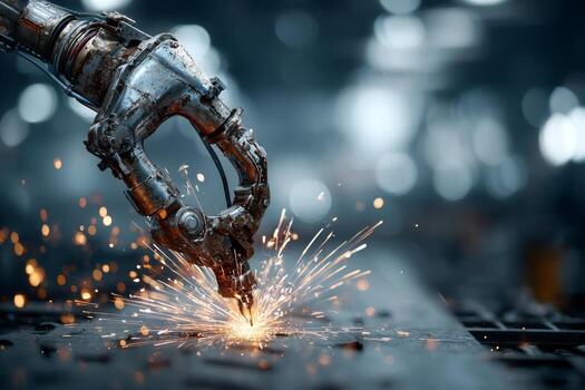 A robot welding sparks on a metal object photo