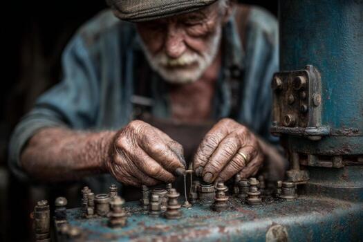 An old man working on a machine photo