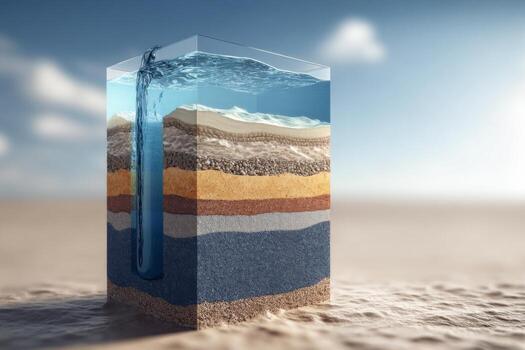 An image of a water tower with layers of sand and water photo