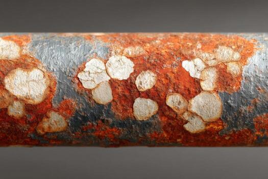 Rusty pipe with white spots on it photo