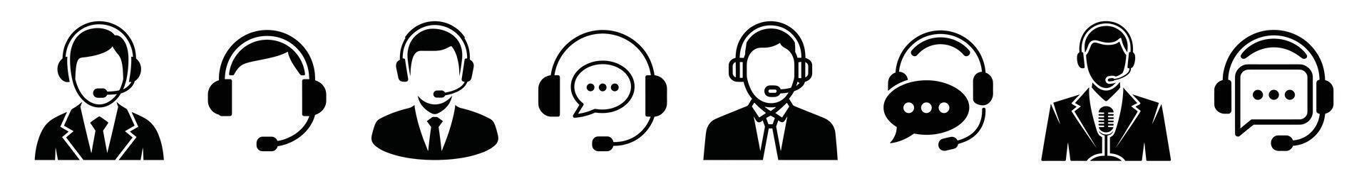 Set of Black and White Icons Representing Customer Service and Communication support vector