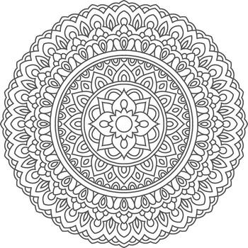 Intricate Circular Mandala Design Featuring Detailed Floral and Geometric Patterns, Creating a Symmetrical and Ornamental Composition Style vector