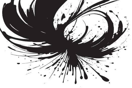 Expressive abstract black ink splatter with dynamic brush strokes on white background. Perfect grunge art texture for design, posters, wallpapers, prints, and modern artistic digital projects. vector