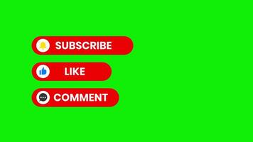 subscribe like comment effect on green screen animation motion graphic with chroma key for youtube, Easy removed green screen. High resolution. video