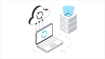 nuvem sincronizar isométrico animação. mp4 Arquivo video