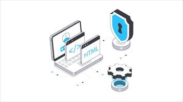 säkra webb tillämpningar isometrisk animation. mP4 fil video