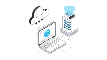 nuvem dados sincronizando isométrico animação. mp4 Arquivo video