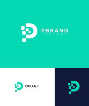 Pixelated P Initial Digital Business Branding vector