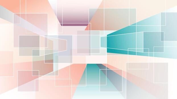 Modern abstract background with gradient rays and transparent overlapping squares. Ideal for digital designs, presentations, posters, flyers, and creative graphic projects. vector