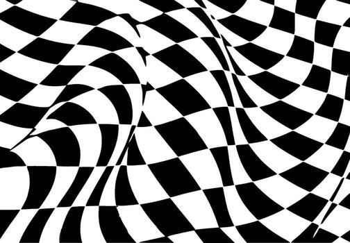Checkered flag waving creating optical illusion background design vector
