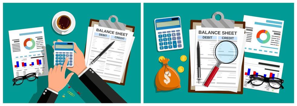 Finance and balance sheet calculation tools vector