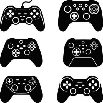 Collection of Black Game Controllers icons Silhouette, Game Controllers Game controllers set silhouettes, vector